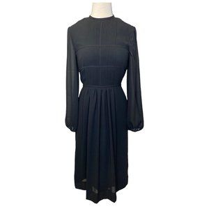 VTG Casi‎ Dress Black Sheer Pleated Blouson Sleeve Cottage Core Small 60s 70s